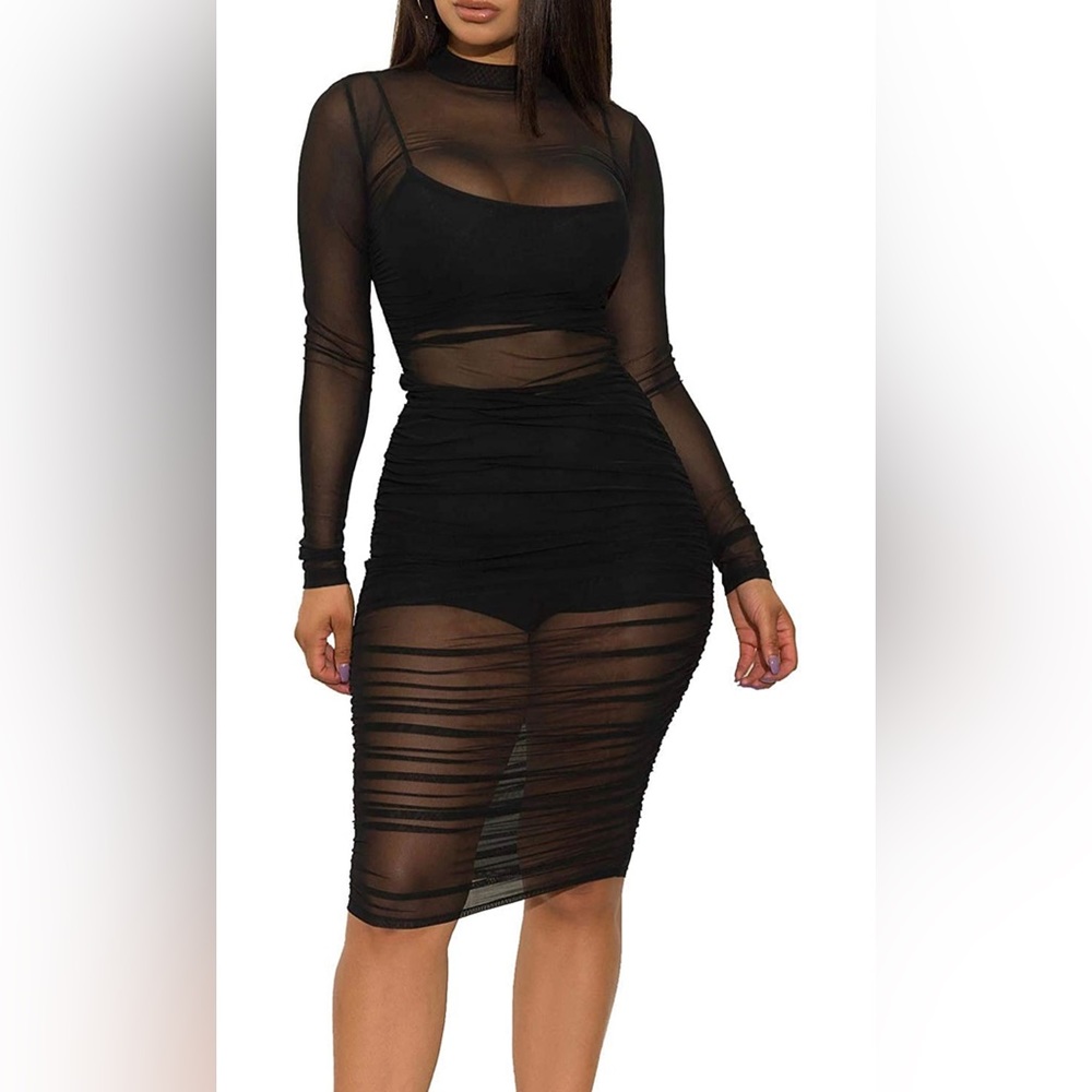 Sheer Ruched Dress
